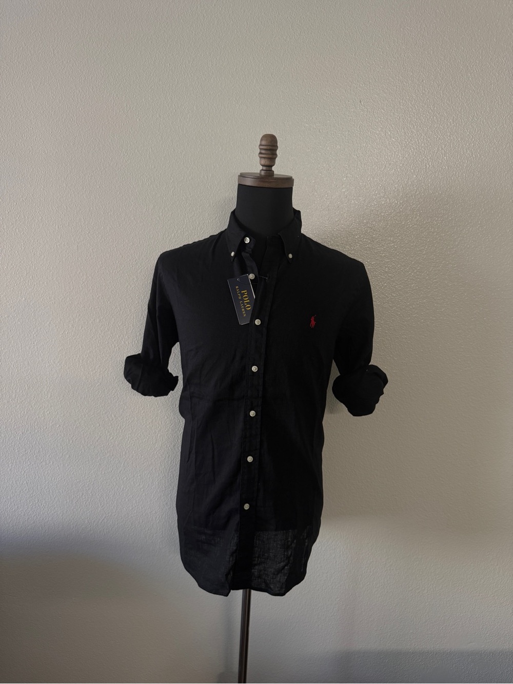 Polo by Ralph Lauren Black Button-Down Shirt with Red Embroidered Pony